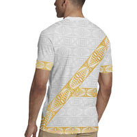 Tonga White Sunday Rugby Jersey Fakame Tongan Ngatu Pattern Gold Strips LT14 - Polynesian Pride