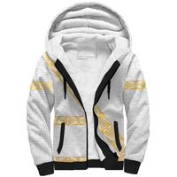 Tonga White Sunday Sherpa Hoodie Fakame Tongan Ngatu Pattern Gold Strips LT14 Unisex White - Polynesian Pride