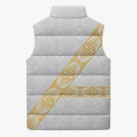 Tonga White Sunday Sleeveless Puffer Jacket Fakame Tongan Ngatu Pattern Gold Strips LT14 - Polynesian Pride