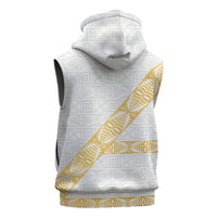 Tonga White Sunday Sleeveless Zip Hoodie Fakame Tongan Ngatu Pattern Gold Strips LT14 - Polynesian Pride