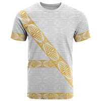 Tonga White Sunday T Shirt Fakame Tongan Ngatu Pattern Gold Strips LT14 White - Polynesian Pride