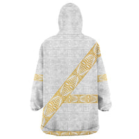 Tonga White Sunday Wearable Blanket Hoodie Fakame Tongan Ngatu Pattern Gold Strips LT14 - Polynesian Pride