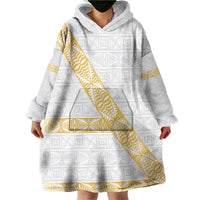 Tonga White Sunday Wearable Blanket Hoodie Fakame Tongan Ngatu Pattern Gold Strips LT14 - Polynesian Pride