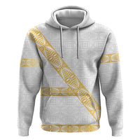 Tonga White Sunday Zip Hoodie Fakame Tongan Ngatu Pattern Gold Strips LT14 Pullover Hoodie White - Polynesian Pride
