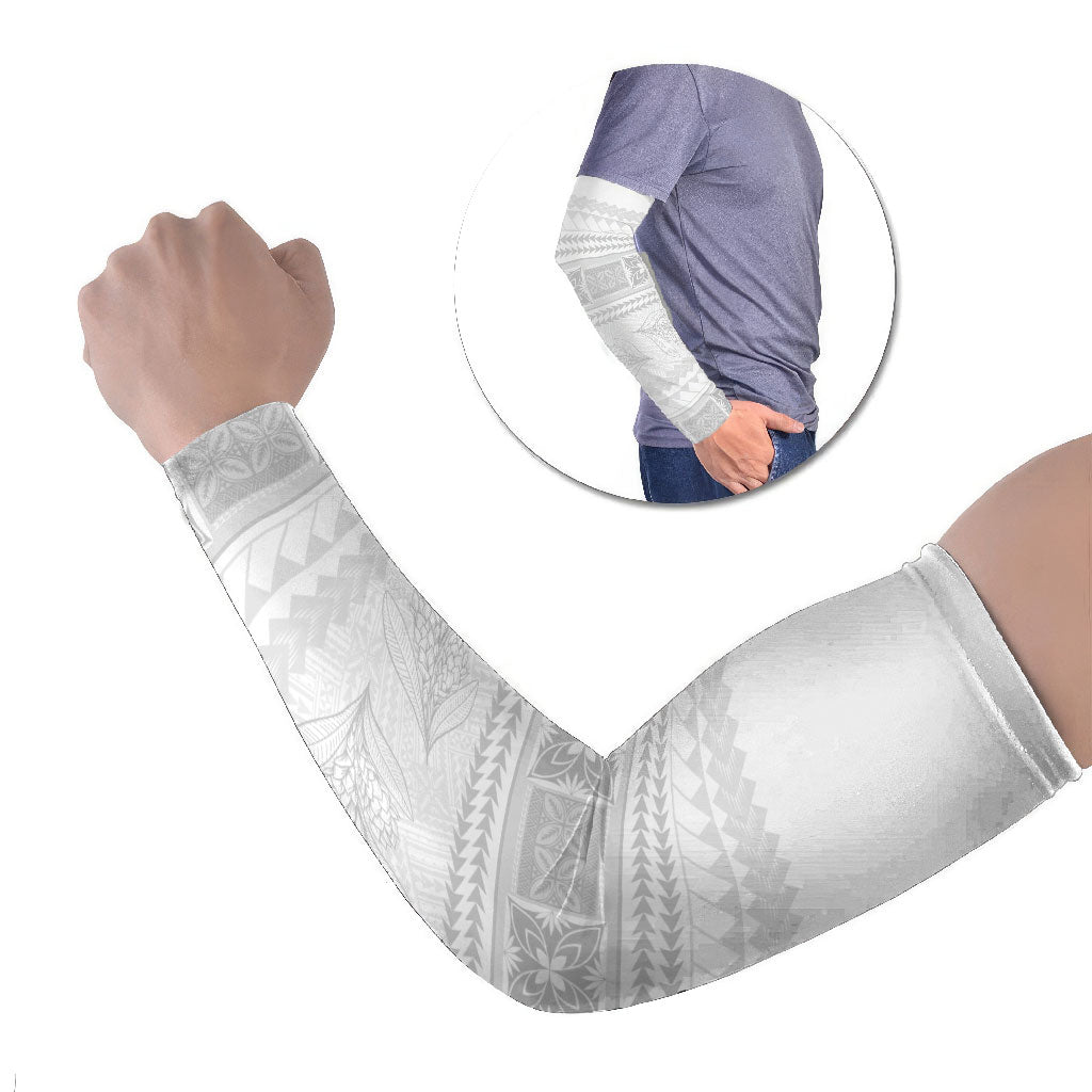 Samoa White Sunday Arm Sleeves Lotu Tamaiti Samoan Siapo Teuila Flowers LT14 Set of 2 White - Polynesian Pride
