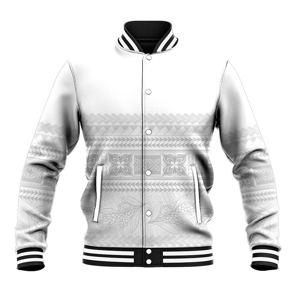 Samoa White Sunday Baseball Jacket Lotu Tamaiti Samoan Siapo Teuila Flowers LT14 Unisex White - Polynesian Pride