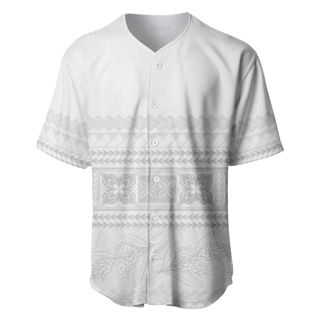 Samoa White Sunday Baseball Jersey Lotu Tamaiti Samoan Siapo Teuila Flowers LT14 White - Polynesian Pride