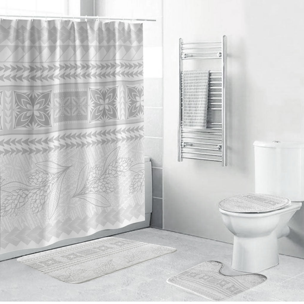 Samoa White Sunday Bathroom Set Lotu Tamaiti Samoan Siapo Teuila Flowers LT14 Bathroom Set (4 pcs) White - Polynesian Pride