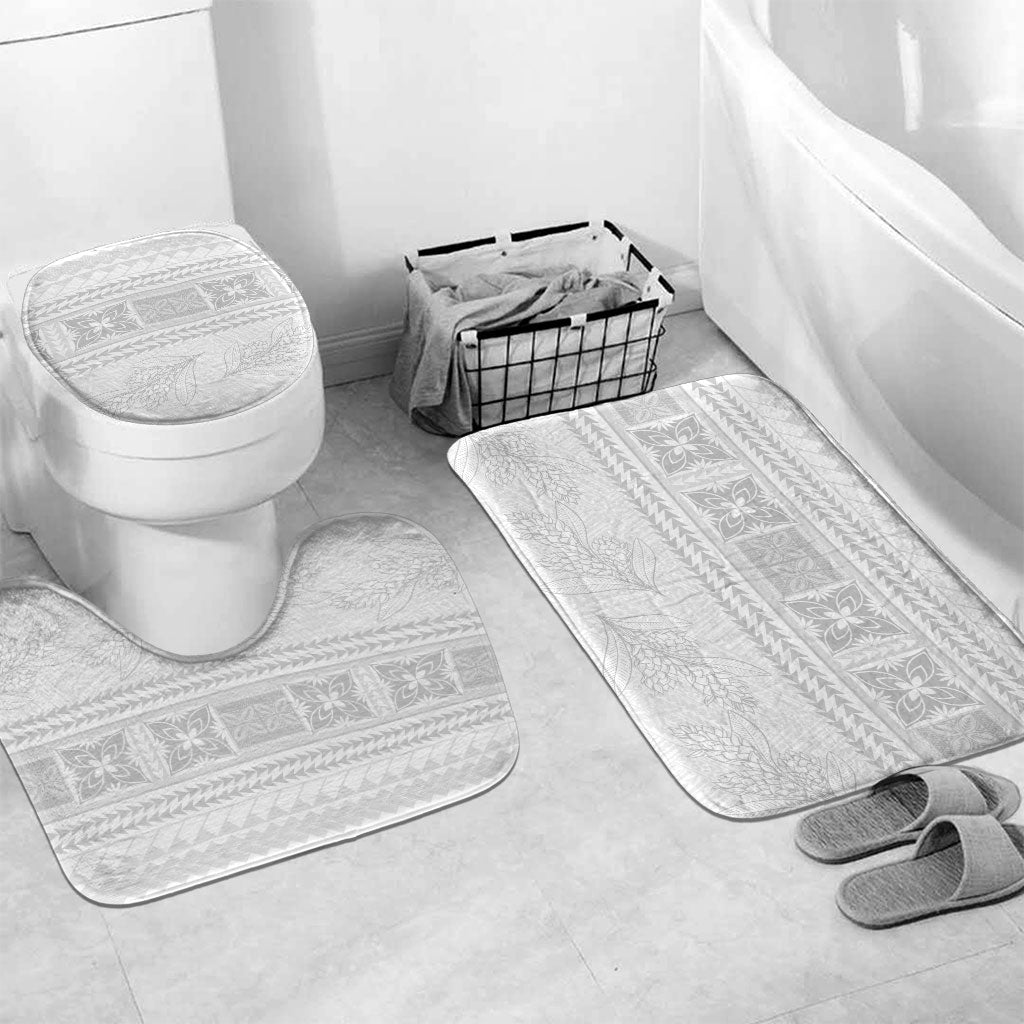 Samoa White Sunday Bathroom Set Lotu Tamaiti Samoan Siapo Teuila Flowers LT14 Mat Set Only (3 pcs) One Size White - Polynesian Pride