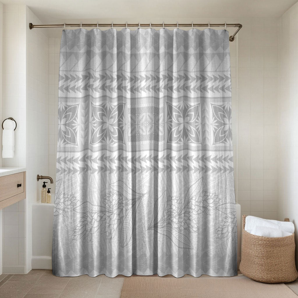 Samoa White Sunday Bathroom Set Lotu Tamaiti Samoan Siapo Teuila Flowers LT14 Shower Curtain Only White - Polynesian Pride