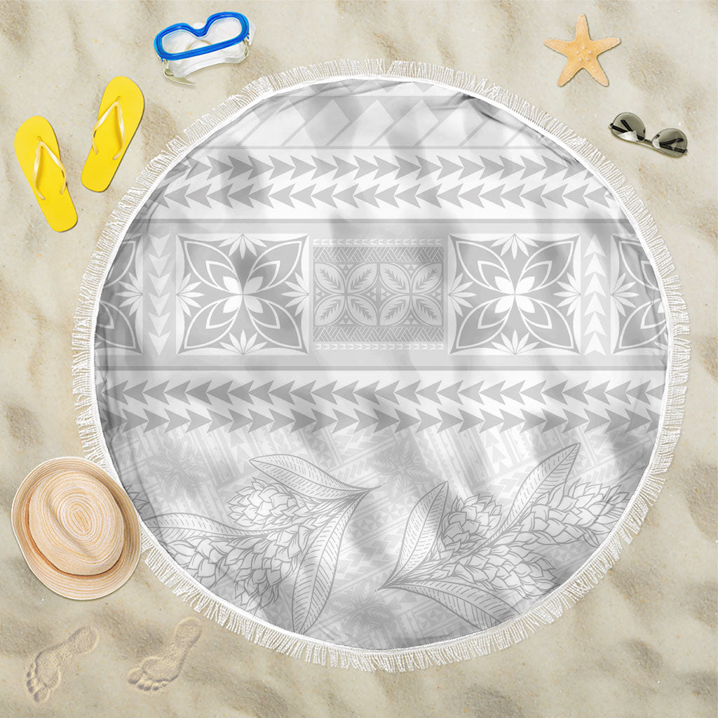 Samoa White Sunday Beach Blanket Lotu Tamaiti Samoan Siapo Teuila Flowers LT14 One Size 150cm White - Polynesian Pride