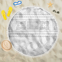 Samoa White Sunday Beach Blanket Lotu Tamaiti Samoan Siapo Teuila Flowers LT14 One Size 150cm White - Polynesian Pride