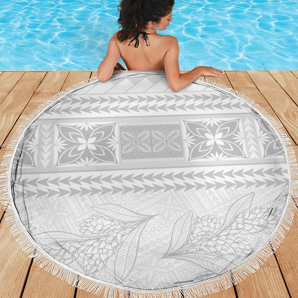 Samoa White Sunday Beach Blanket Lotu Tamaiti Samoan Siapo Teuila Flowers LT14 - Polynesian Pride