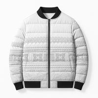 Samoa White Sunday Bomber Puffer Jacket Lotu Tamaiti Samoan Siapo Teuila Flowers LT14 Unisex White - Polynesian Pride