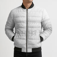 Samoa White Sunday Bomber Puffer Jacket Lotu Tamaiti Samoan Siapo Teuila Flowers LT14 - Polynesian Pride