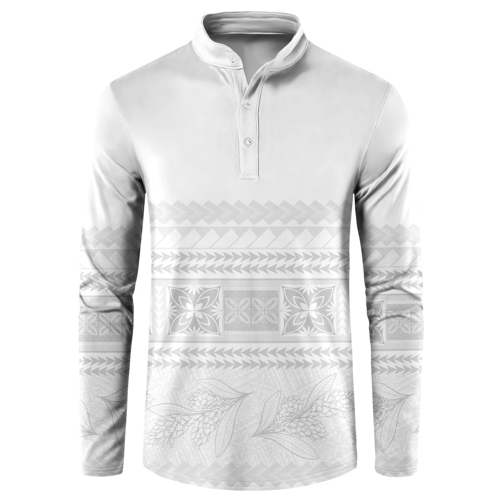 Samoa White Sunday Button Sweatshirt Lotu Tamaiti Samoan Siapo Teuila Flowers LT14 White - Polynesian Pride