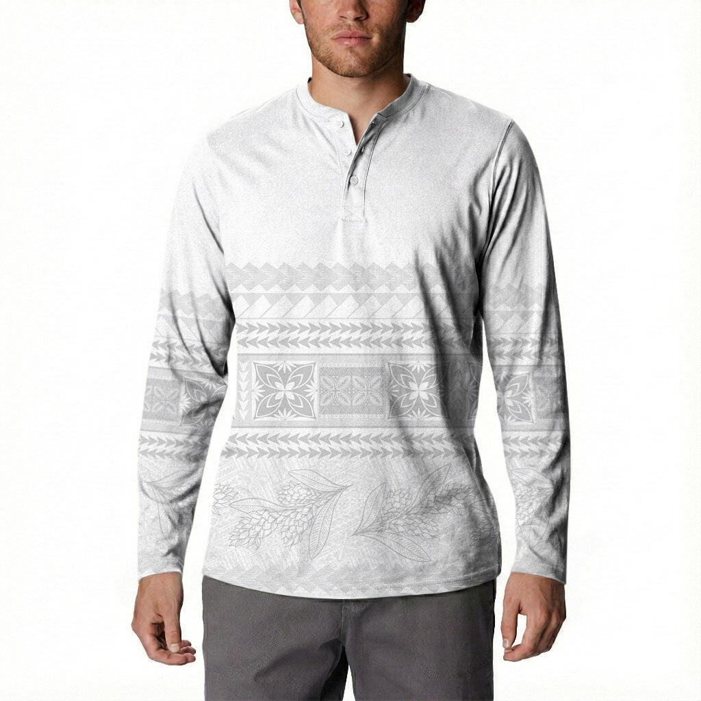 Samoa White Sunday Button Sweatshirt Lotu Tamaiti Samoan Siapo Teuila Flowers LT14 - Polynesian Pride
