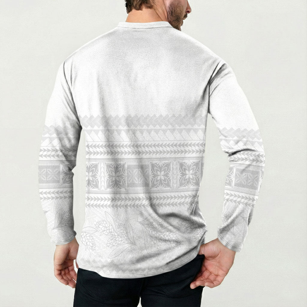 Samoa White Sunday Button Sweatshirt Lotu Tamaiti Samoan Siapo Teuila Flowers LT14 - Polynesian Pride