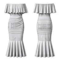 Samoa White Sunday Couples Matching Mermaid Dress and Long Sleeve Button Shirt Lotu Tamaiti Samoan Siapo Teuila Flowers LT14 - Polynesian Pride
