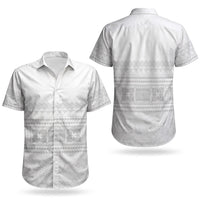 Samoa White Sunday Couples Matching Off Shoulder Short Dress and Hawaiian Shirt Lotu Tamaiti Samoan Siapo Teuila Flowers LT14 - Polynesian Pride