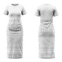 Samoa White Sunday Couples Matching Short Sleeve Bodycon Dress and Long Sleeve Button Shirt Lotu Tamaiti Samoan Siapo Teuila Flowers LT14 - Polynesian Pride