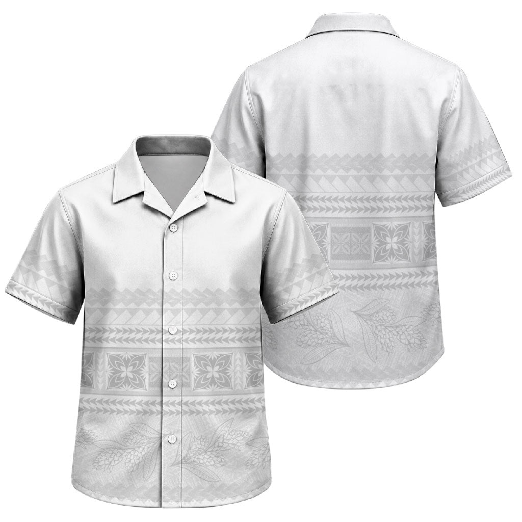 Samoa White Sunday Family Matching Off Shoulder Maxi Dress and Hawaiian Shirt Lotu Tamaiti Samoan Siapo Teuila Flowers LT14 Son's Shirt White - Polynesian Pride