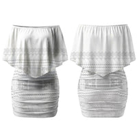 Samoa White Sunday Family Matching Off Shoulder Short Dress and Hawaiian Shirt Lotu Tamaiti Samoan Siapo Teuila Flowers LT14 Mom's Dress White - Polynesian Pride
