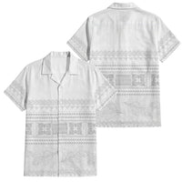 Samoa White Sunday Family Matching Off Shoulder Short Dress and Hawaiian Shirt Lotu Tamaiti Samoan Siapo Teuila Flowers LT14 Dad's Shirt - Short Sleeve White - Polynesian Pride