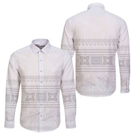 Samoa White Sunday Family Matching Off Shoulder Short Dress and Hawaiian Shirt Lotu Tamaiti Samoan Siapo Teuila Flowers LT14 Dad's Shirt - Long Sleeve White - Polynesian Pride