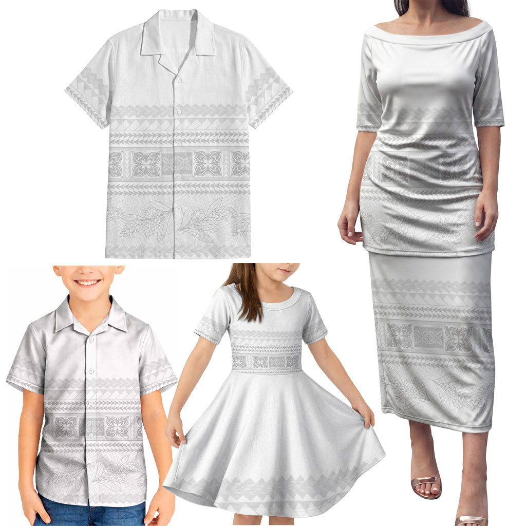 Samoa White Sunday Family Matching Puletasi and Hawaiian Shirt Lotu Tamaiti Samoan Siapo Teuila Flowers LT14 - Polynesian Pride