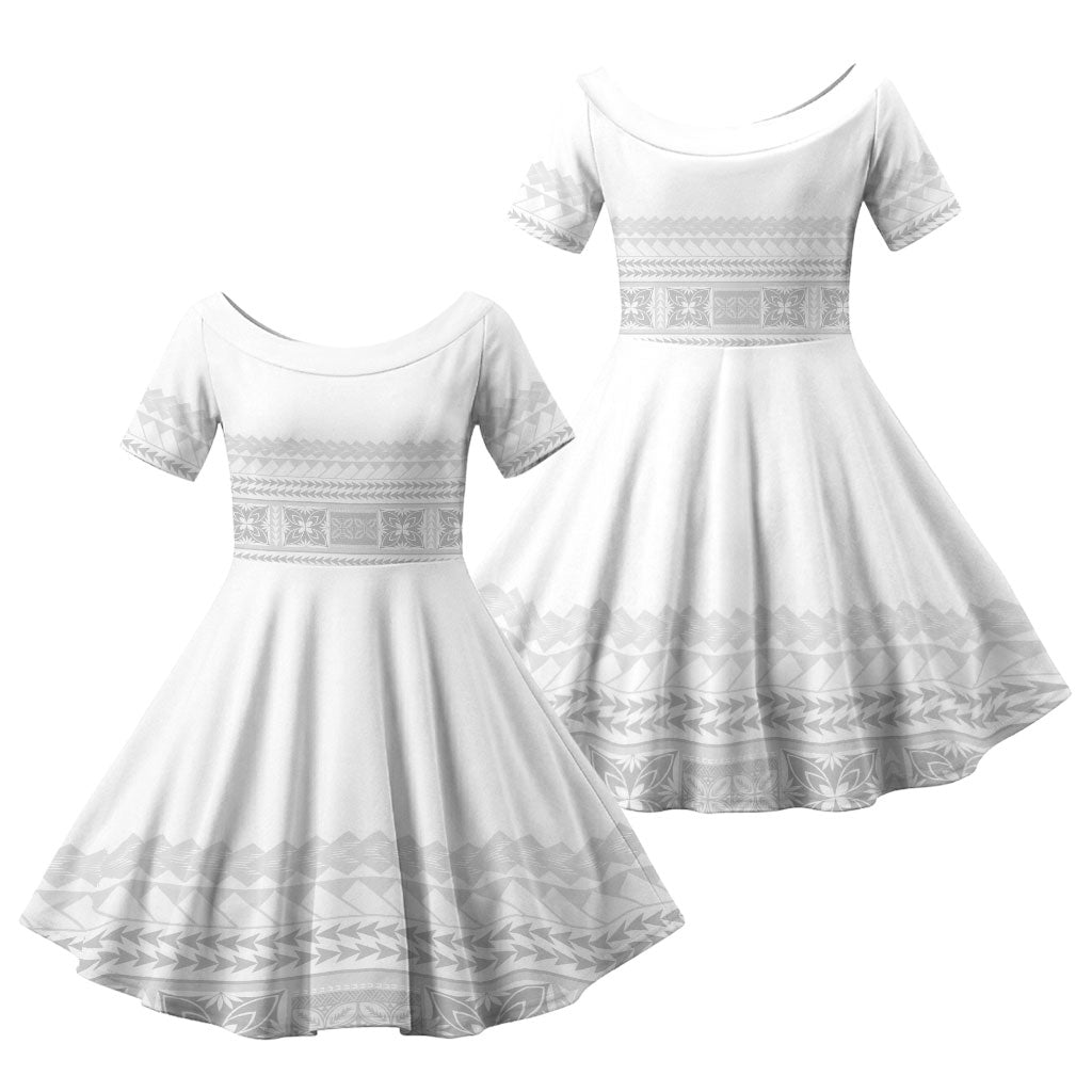 Samoa White Sunday Family Matching Puletasi and Hawaiian Shirt Lotu Tamaiti Samoan Siapo Teuila Flowers LT14 Daughter's Dress White - Polynesian Pride