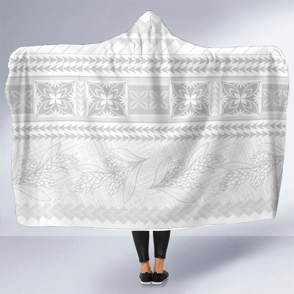 Samoa White Sunday Hooded Blanket Lotu Tamaiti Samoan Siapo Teuila Flowers LT14 One Size White - Polynesian Pride