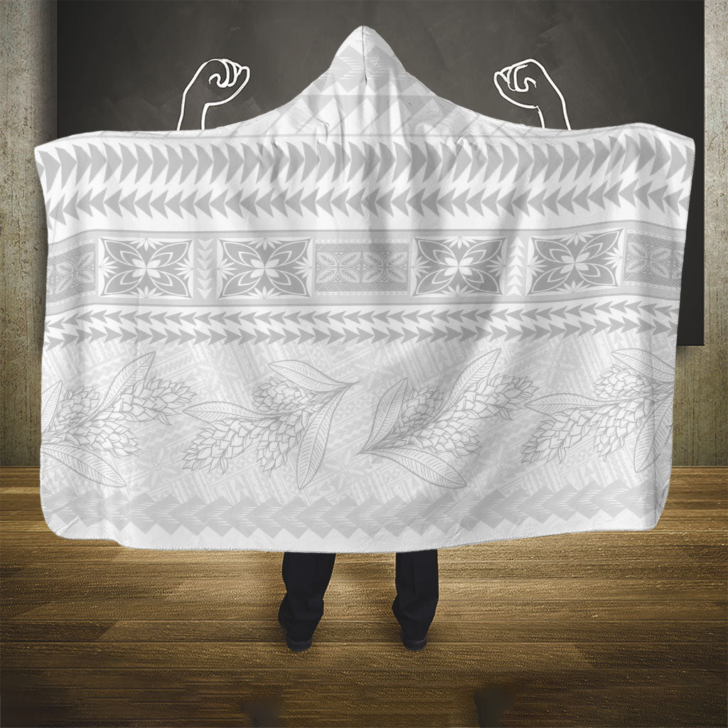 Samoa White Sunday Hooded Blanket Lotu Tamaiti Samoan Siapo Teuila Flowers LT14 - Polynesian Pride