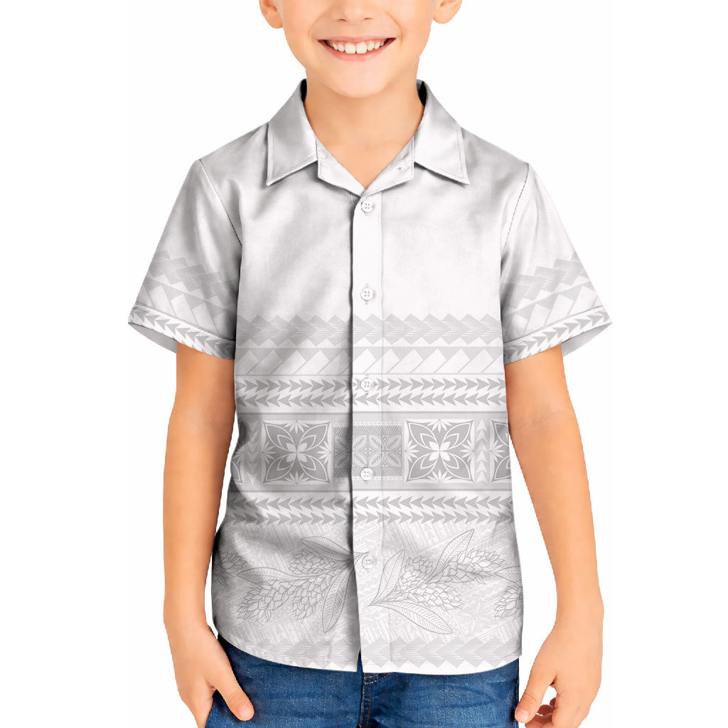 Samoa White Sunday Kid Hawaiian Shirt Lotu Tamaiti Samoan Siapo Teuila Flowers LT14 Kid White - Polynesian Pride