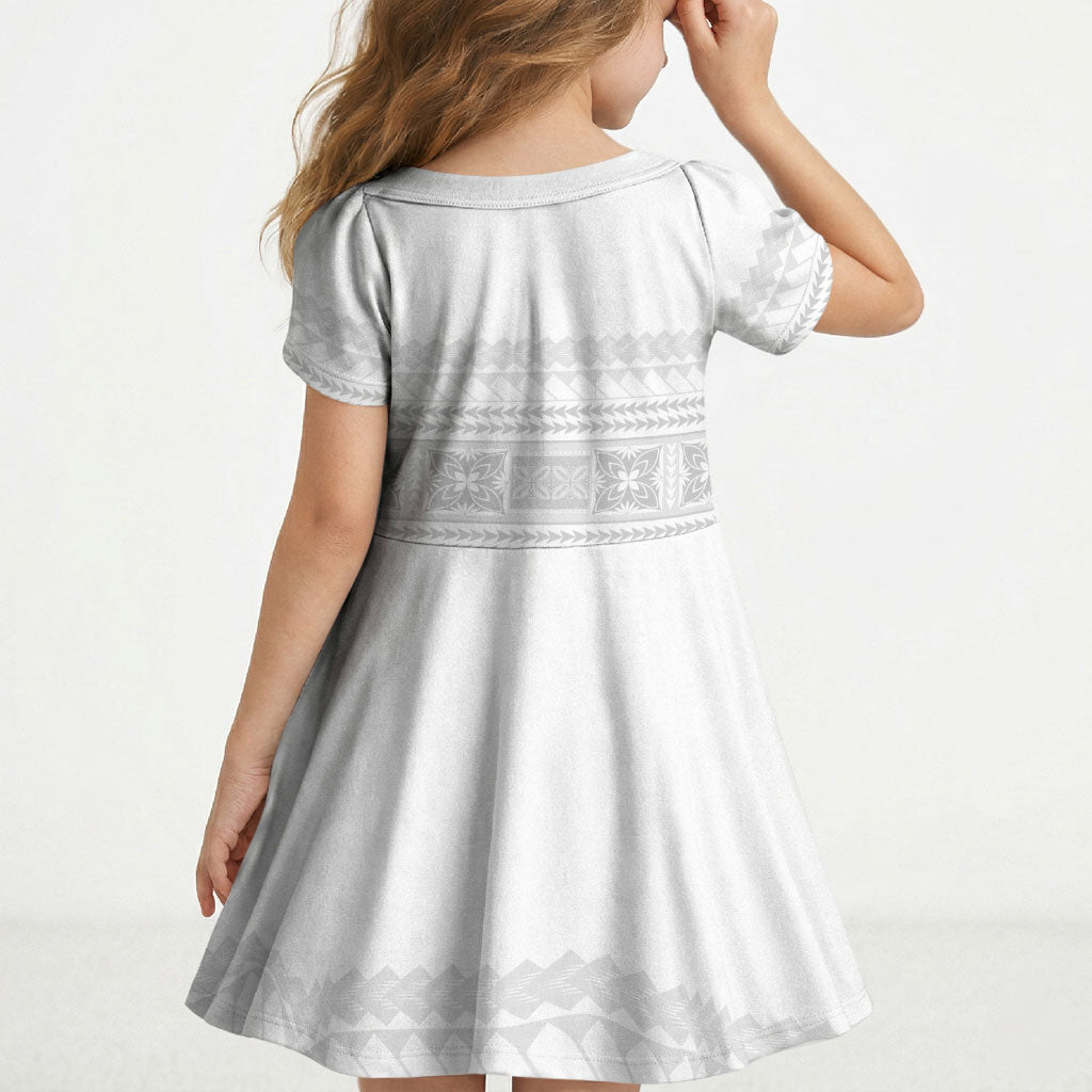 Samoa White Sunday Kid Short Sleeve Dress Lotu Tamaiti Samoan Siapo Teuila Flowers LT14 - Polynesian Pride