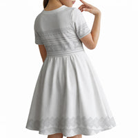 Samoa White Sunday Kid Short Sleeve Dress Lotu Tamaiti Samoan Siapo Teuila Flowers LT14 - Polynesian Pride