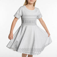 Samoa White Sunday Kid Short Sleeve Dress Lotu Tamaiti Samoan Siapo Teuila Flowers LT14 - Polynesian Pride