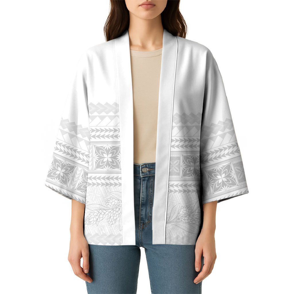 Samoa White Sunday Kimono Lotu Tamaiti Samoan Siapo Teuila Flowers LT14 - Polynesian Pride