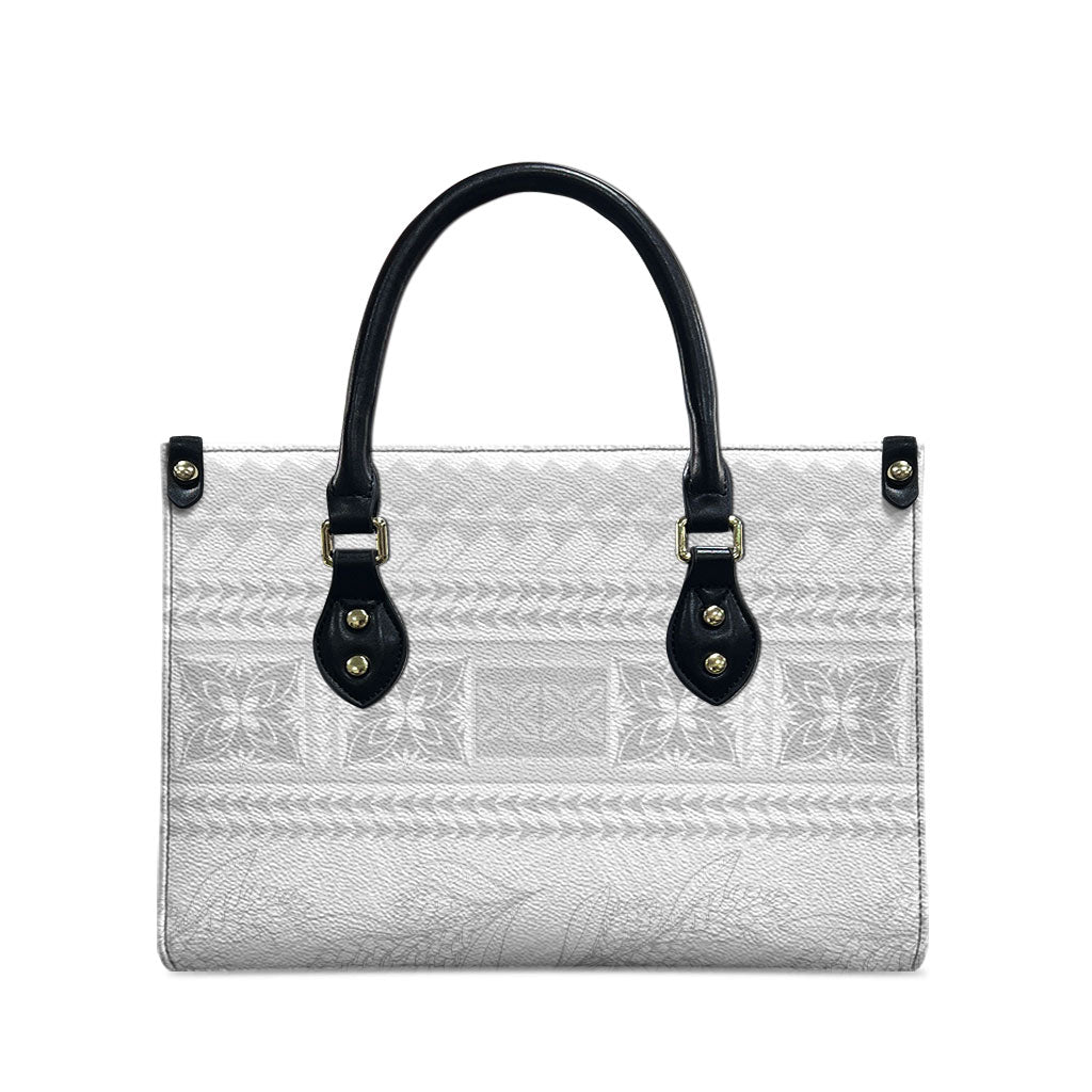 Samoa White Sunday Leather Bag Lotu Tamaiti Samoan Siapo Teuila Flowers LT14 - Polynesian Pride