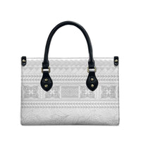 Samoa White Sunday Leather Bag Lotu Tamaiti Samoan Siapo Teuila Flowers LT14 - Polynesian Pride