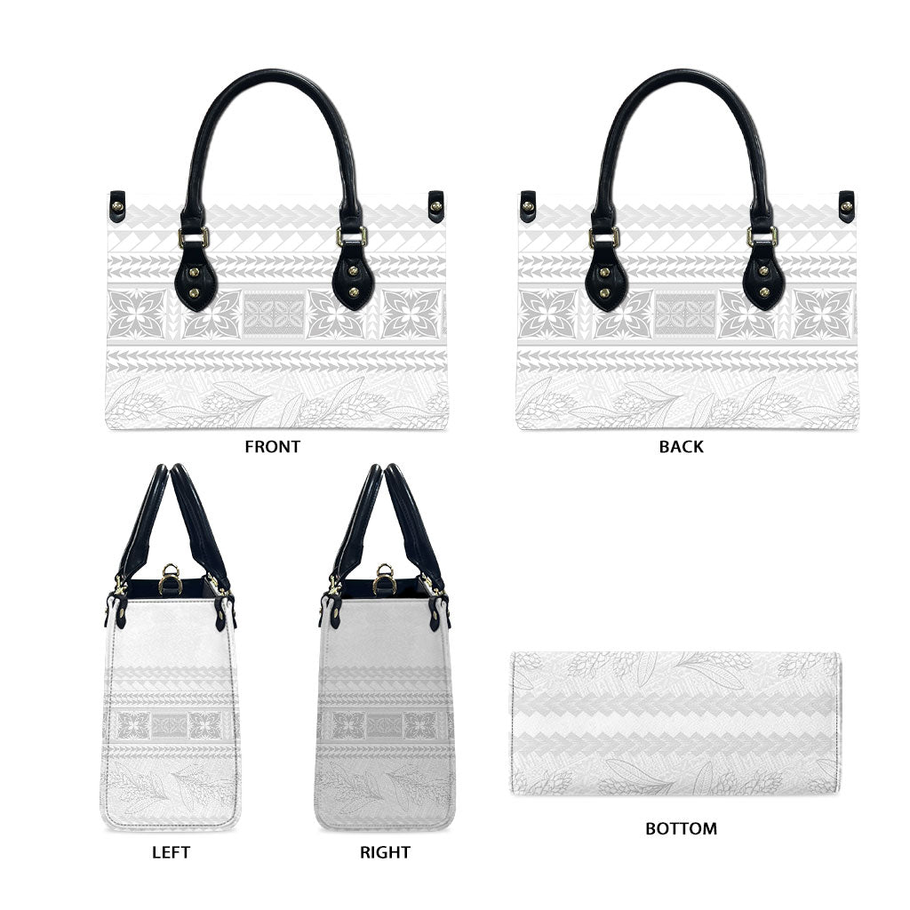 Samoa White Sunday Leather Bag Lotu Tamaiti Samoan Siapo Teuila Flowers LT14 - Polynesian Pride