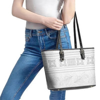 Samoa White Sunday Leather Tote Bag Lotu Tamaiti Samoan Siapo Teuila Flowers LT14 - Polynesian Pride