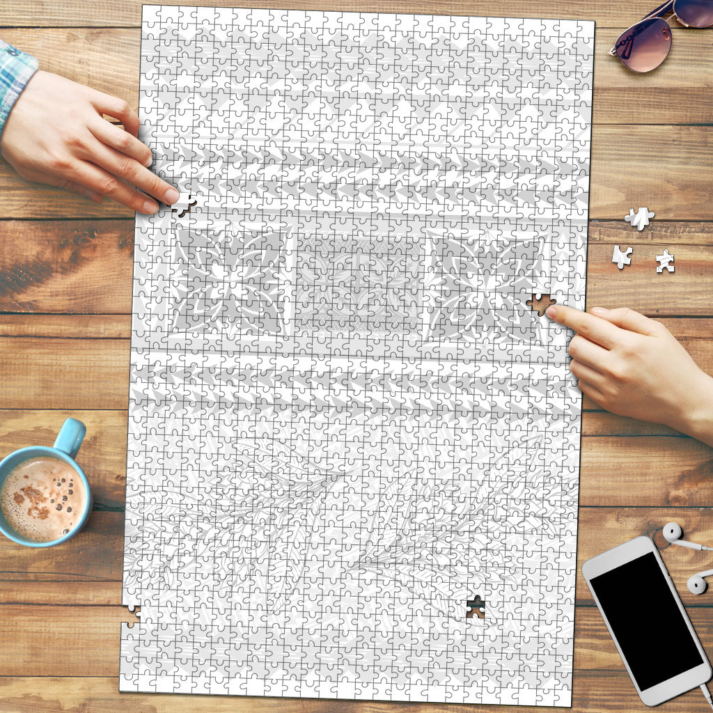 Samoa White Sunday Puzzle Lotu Tamaiti Samoan Siapo Teuila Flowers LT14 White - Polynesian Pride