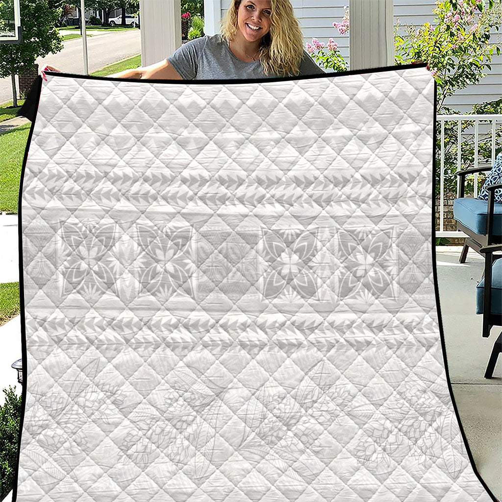 Samoa White Sunday Quilt Lotu Tamaiti Samoan Siapo Teuila Flowers LT14 White - Polynesian Pride