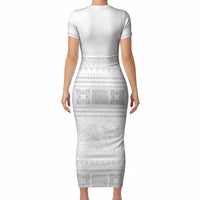 Samoa White Sunday Short Sleeve Bodycon Dress Lotu Tamaiti Samoan Siapo Teuila Flowers LT14 - Polynesian Pride