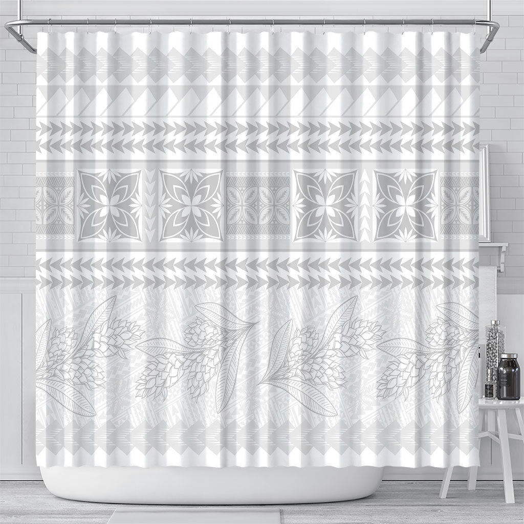 Samoa White Sunday Shower Curtain Lotu Tamaiti Samoan Siapo Teuila Flowers LT14 - Polynesian Pride