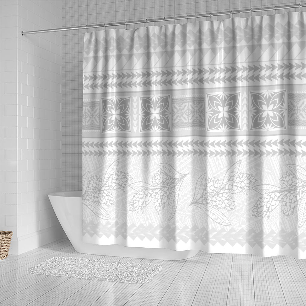 Samoa White Sunday Shower Curtain Lotu Tamaiti Samoan Siapo Teuila Flowers LT14 - Polynesian Pride
