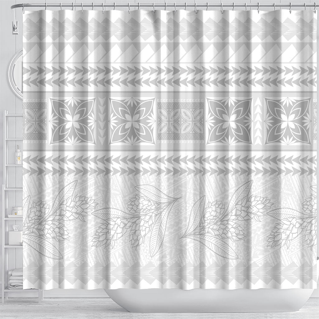 Samoa White Sunday Shower Curtain Lotu Tamaiti Samoan Siapo Teuila Flowers LT14 - Polynesian Pride