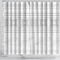 Samoa White Sunday Shower Curtain Lotu Tamaiti Samoan Siapo Teuila Flowers LT14 - Polynesian Pride