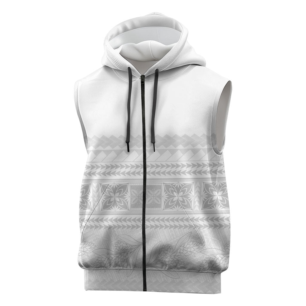 Samoa White Sunday Sleeveless Zip Hoodie Lotu Tamaiti Samoan Siapo Teuila Flowers LT14 White - Polynesian Pride